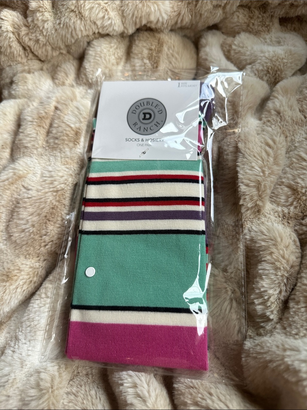 Double D Ranch Striped Crew Socks in Teal, Magenta & Cream